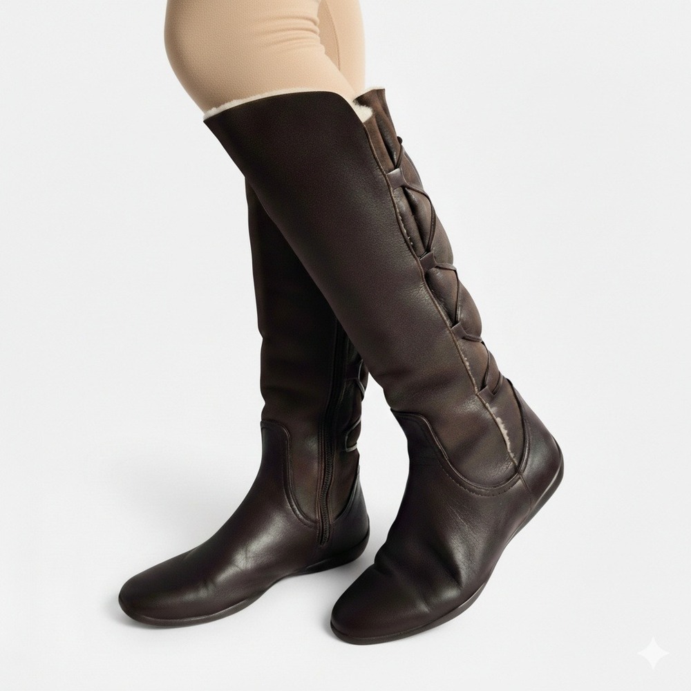 Attilio Giusti Leombruni AGL Boots Size 8 Knee High Tall Soft‎ Fur Lined Lace-up
